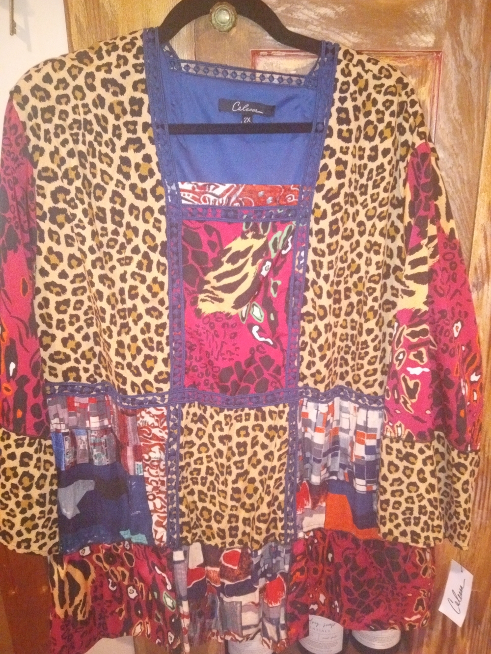 Calessa  Patchwork Leopard Print Blouse in Multicolor - 2X